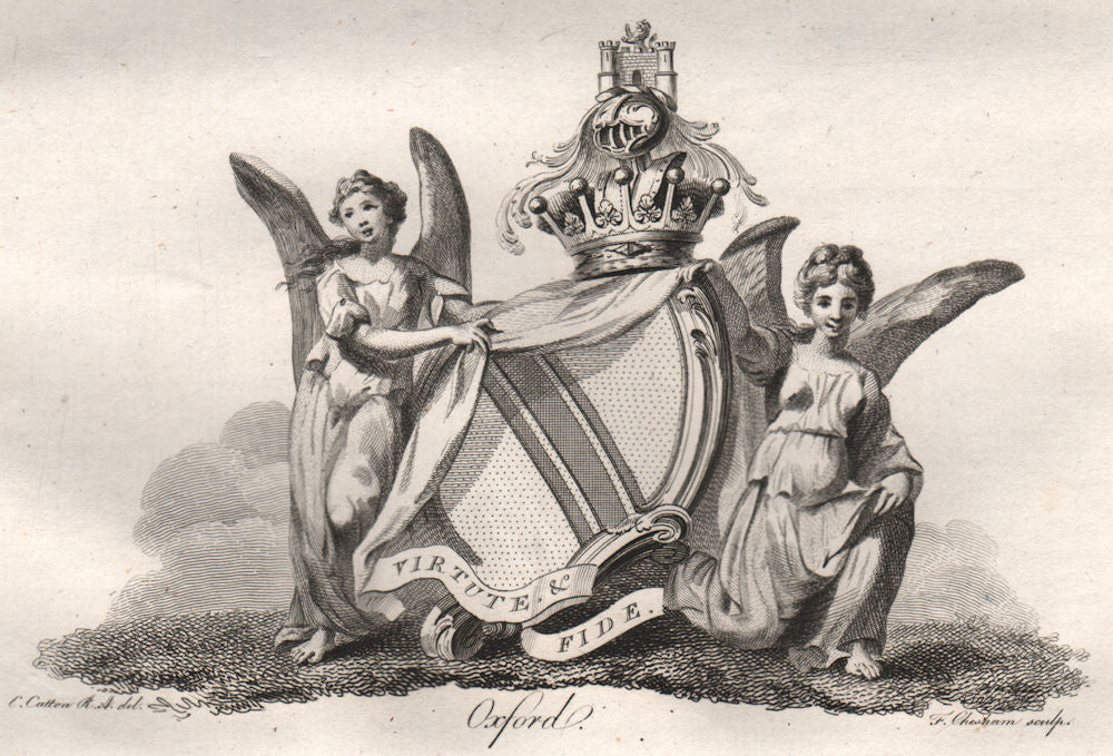 OXFORD. Coat of Arms. Heraldry 1790 old antique vintage print picture